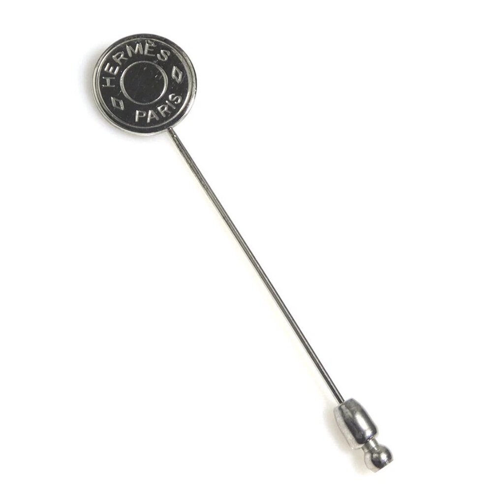 Auth HERMES Selle Pin Brooch Silver Metal